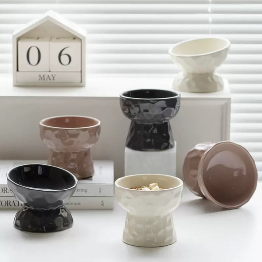 Black Elevated Tilted Ceramic Pet Bowl Anti-Tip for Cats & Dogs | Petvelixir