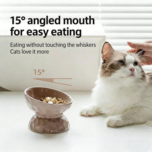 Elevated Ceramic Pet Bowl | Tilted Neck Protector Cat & Dog Bowl | Petvelixir